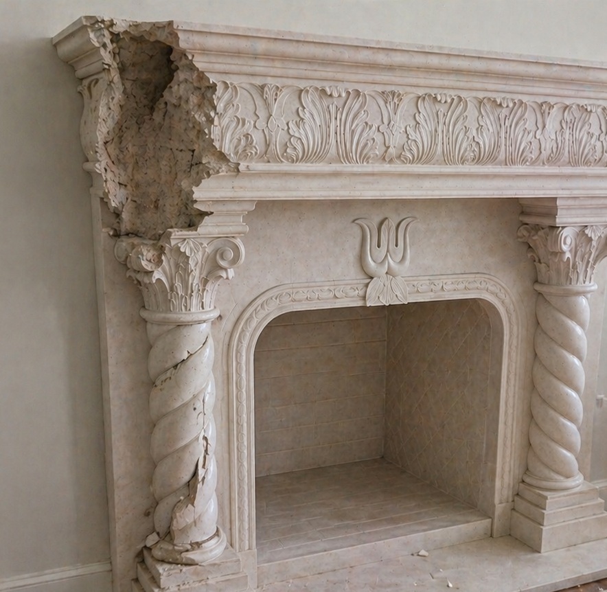 Fireplace before stone repair