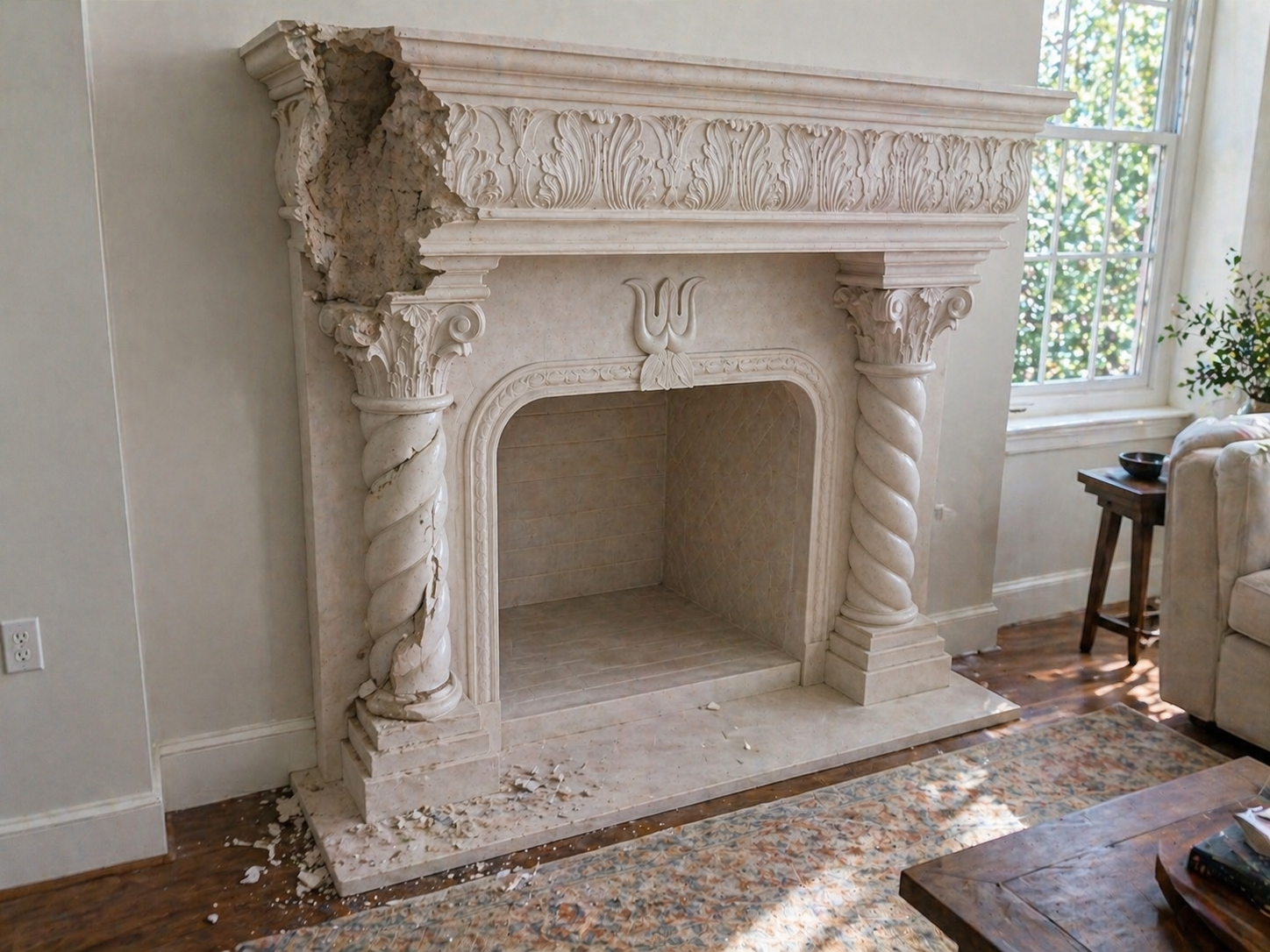 Fireplace masonry before repair