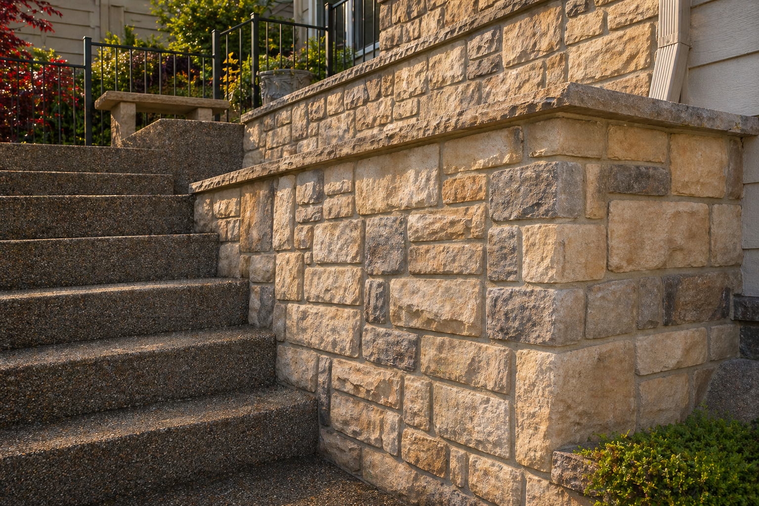 Stone veneer wall after repair
